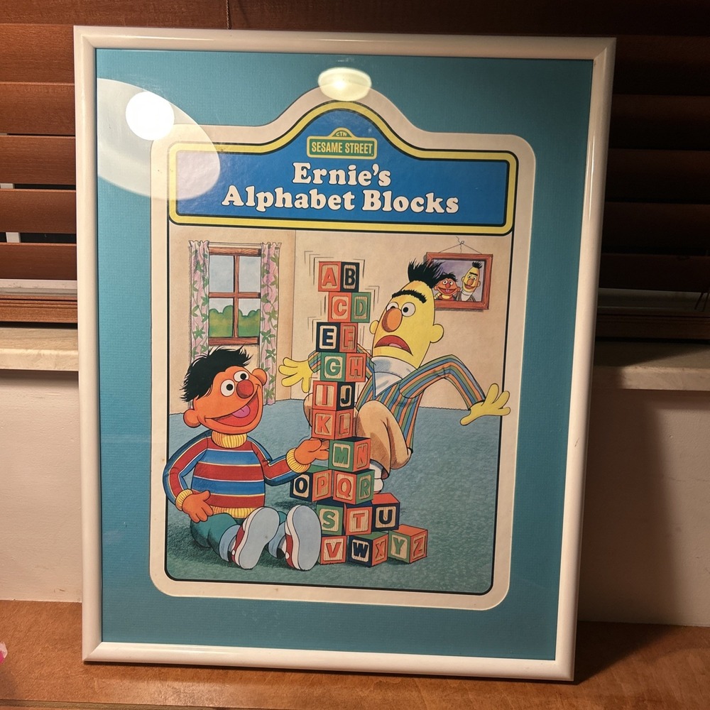 Bert And Ernie's Alphabet Blocks 1982 Sesame Street Vintage Mounted Poster